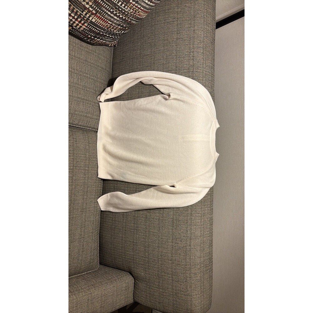 Lisa International Cream Back-Zip Long Sleeve Knit Sweater